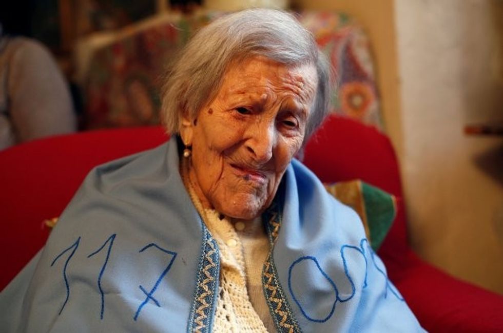 Emma Morano, thought to be the world's oldest person and the last to be born in the 1800s, is seen during her 117th birthday in her house in Verbania, northern Italy November 29, 2016. REUTERS/Alessandro Garofalo