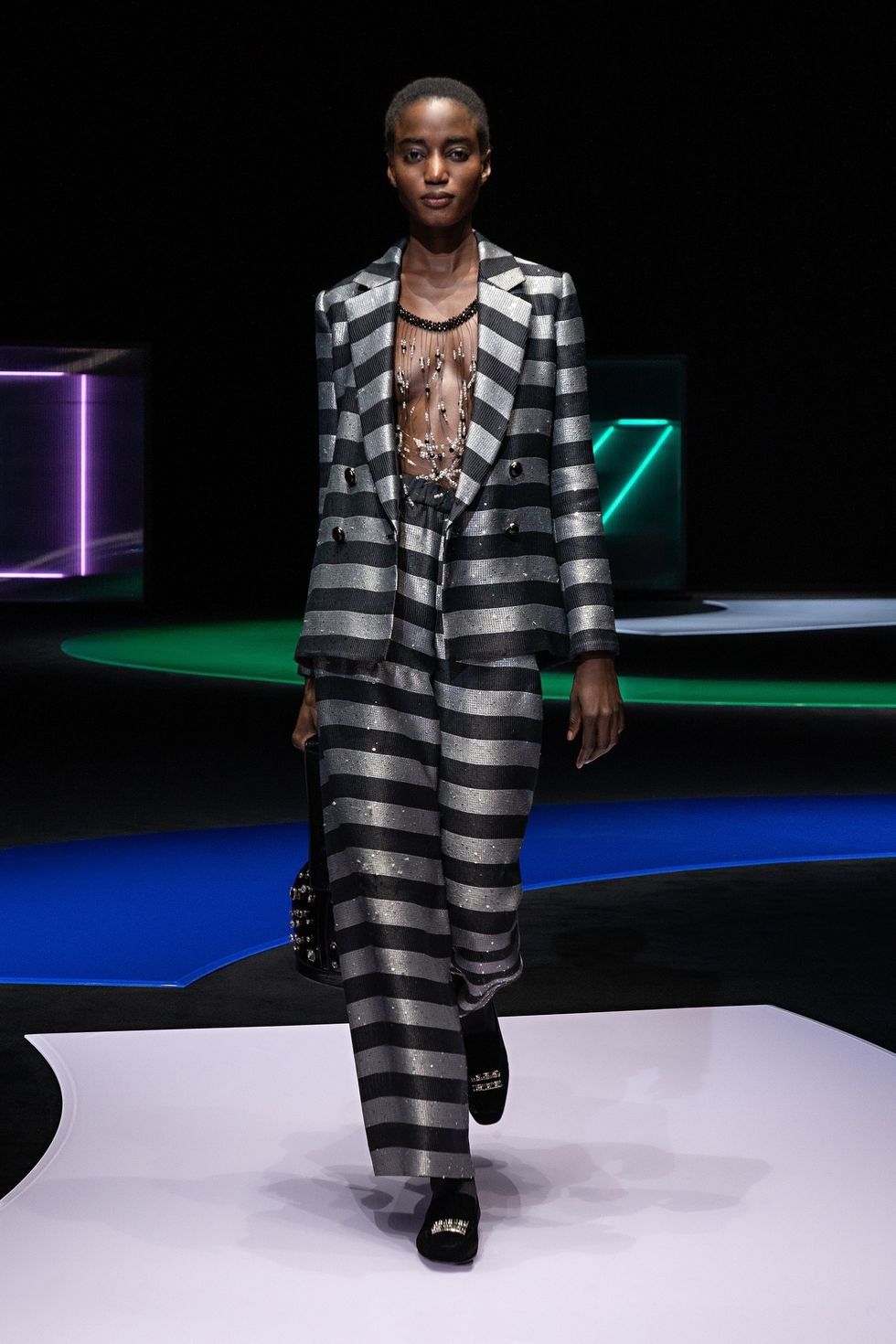 emporio armani fall 2021 runway look 103 striped suit 1614289370