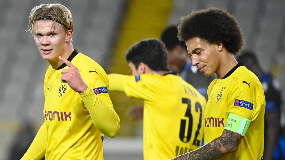 erling haaland l feiert einen treffer gegen bruegge der norweger zeigte eine gute leistung in der champions league