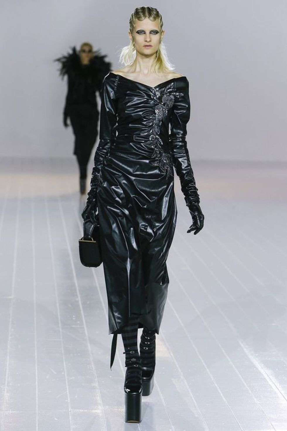 European Style Winter Autumn Fashion Women Wide Leg High Waisted Black Faux PU Leather Trousers Ankle