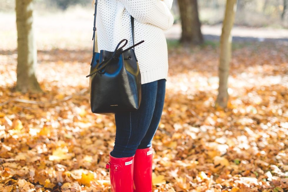 Fall Fashion Cozy Sweater Forever 21 Hunter Boots Mansur Gavriel Handbag