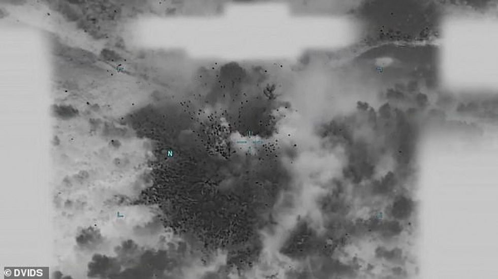 Five ISIS terrorists died when three camps were destroyed by a coalition airstrike in Wadi al-Shai in rural Iraq on Friday (pictured)