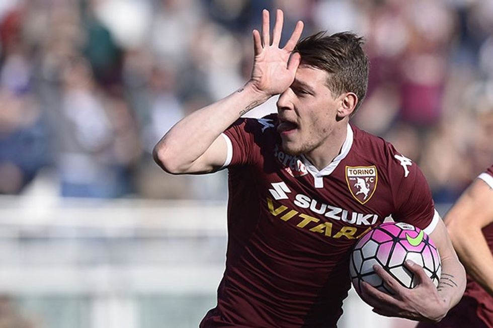 Foto LaPresse - Fabio Ferrari 20/03/2016 Torino ( Italia) Sport Calcio Torino Fc - Juventus Fc Campionato di Calcio Serie A TIM 2015 2016 - Stadio Olimpico di Torino. Nella foto:Belotti Andrea ( Torino Fc )esulta 1-2 Photo LaPresse - Fabio Ferrari 20 March 2016 Torino ( Italy) Sport Soccer Torino Fc - Juventus Fc Italian Football Championship League A TIM 2015 2016 - Olimpic Stadium of Turin. In the pic:Belotti Andrea ( Torino Fc ) celebraters