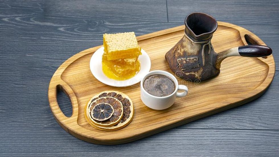 fresh hot coffee turkey dried citrus honeycomb
