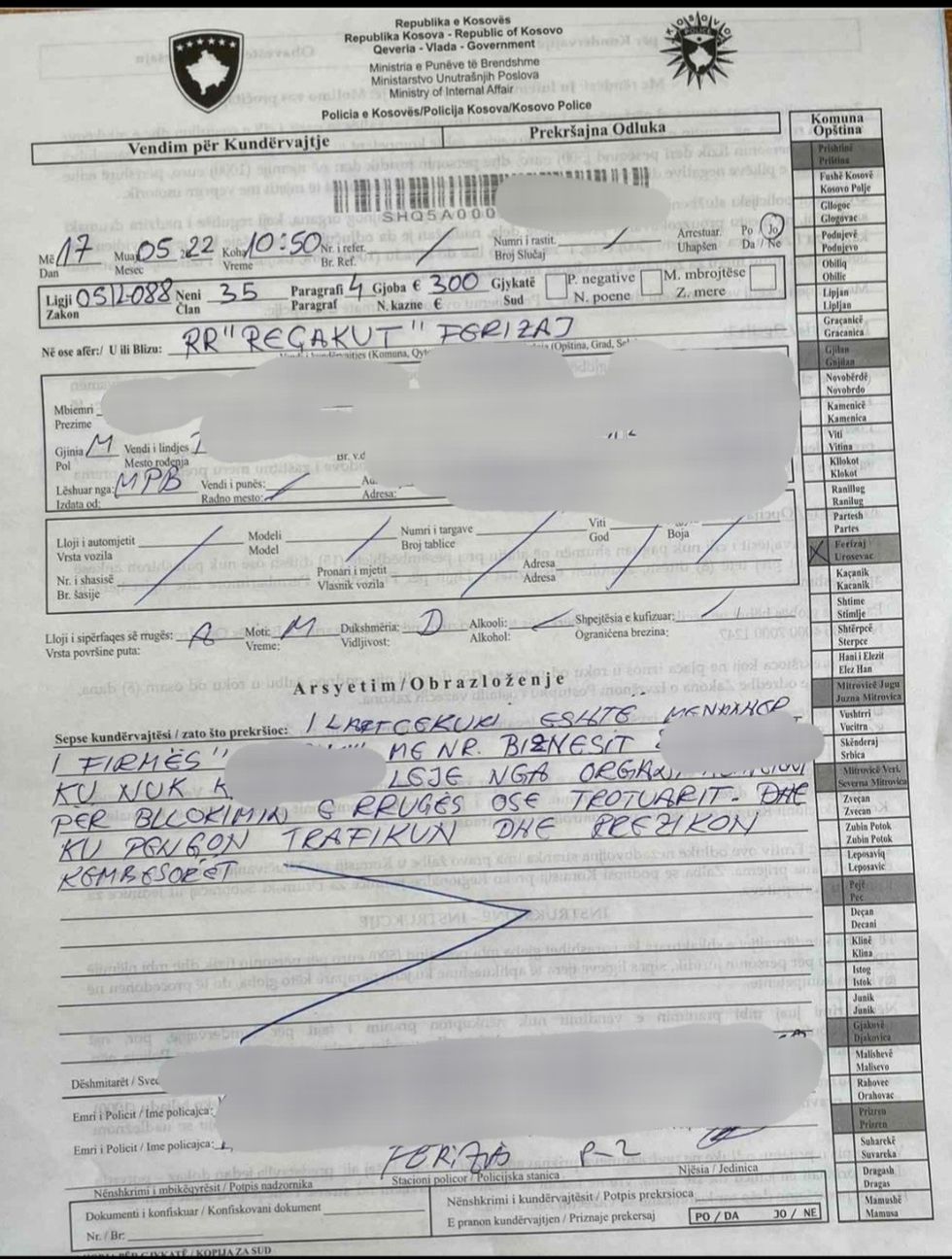 gjoba ndaj pergjegjesit