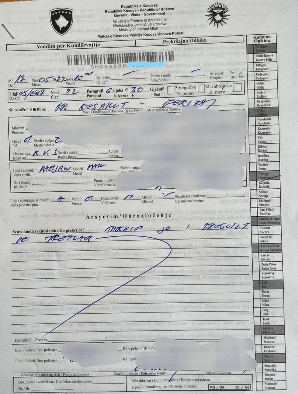 gjoba ndaj shoferit 2