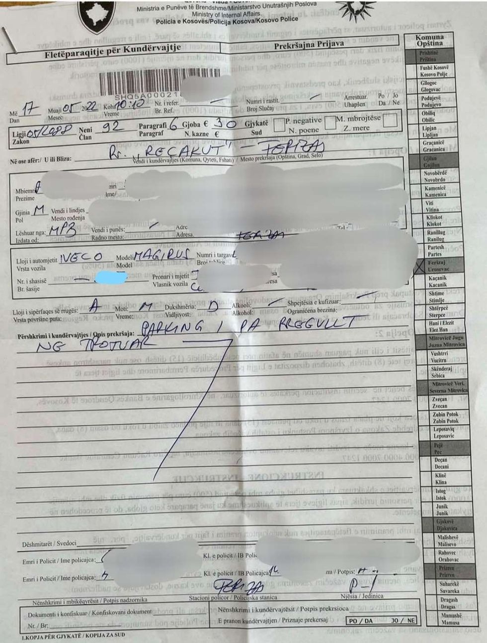 gjoba per shoferin 1