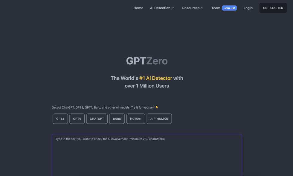gptzero homepage