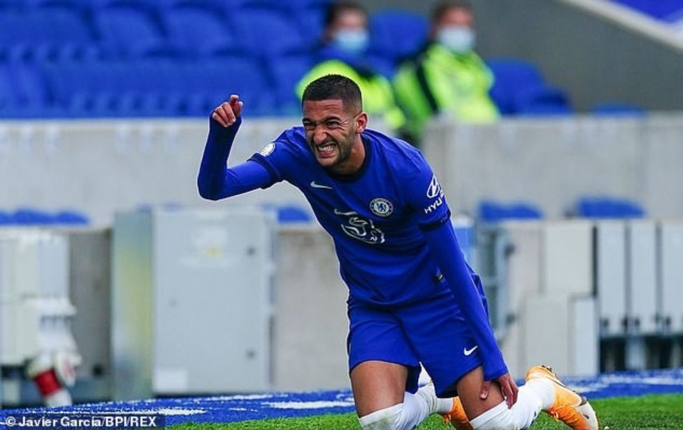 Hakim Ziyech was forced off with a knock after half-time in his Chelsea debut on Saturday