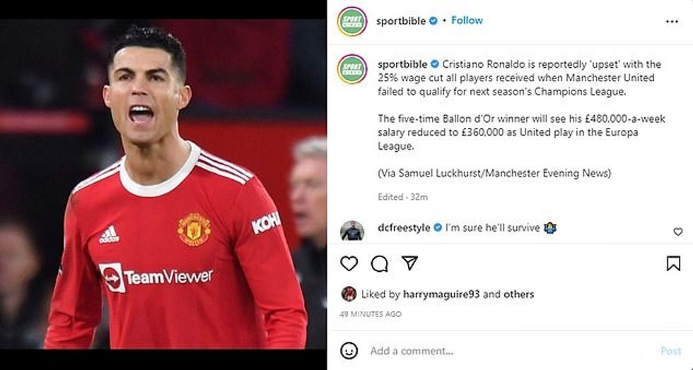Harry Maguire duket se ka pëlqyer një postim në Instagram për bashkëlojtarin e tij Cristiano Ronaldo