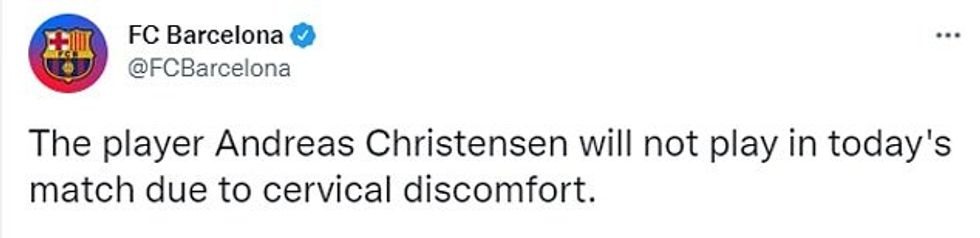 He was then ruled out just moments before kick-off, with Barcelona explaining his absence