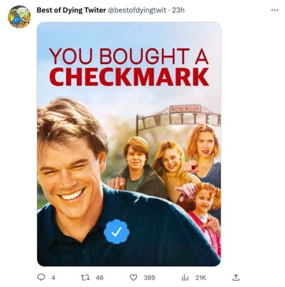 Image for article titled 12 of Twitter's Best Jokes and Memes About Elon Musk's Blue Check Apocalypse