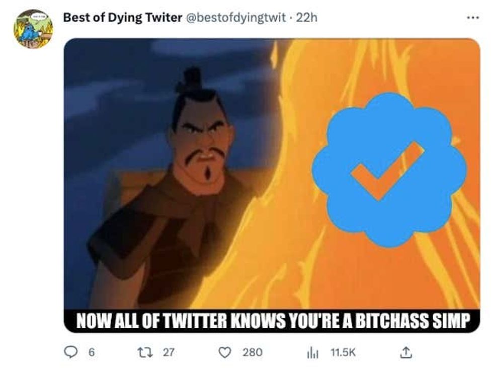 Image for article titled 12 of Twitter's Best Jokes and Memes About Elon Musk's Blue Check Apocalypse