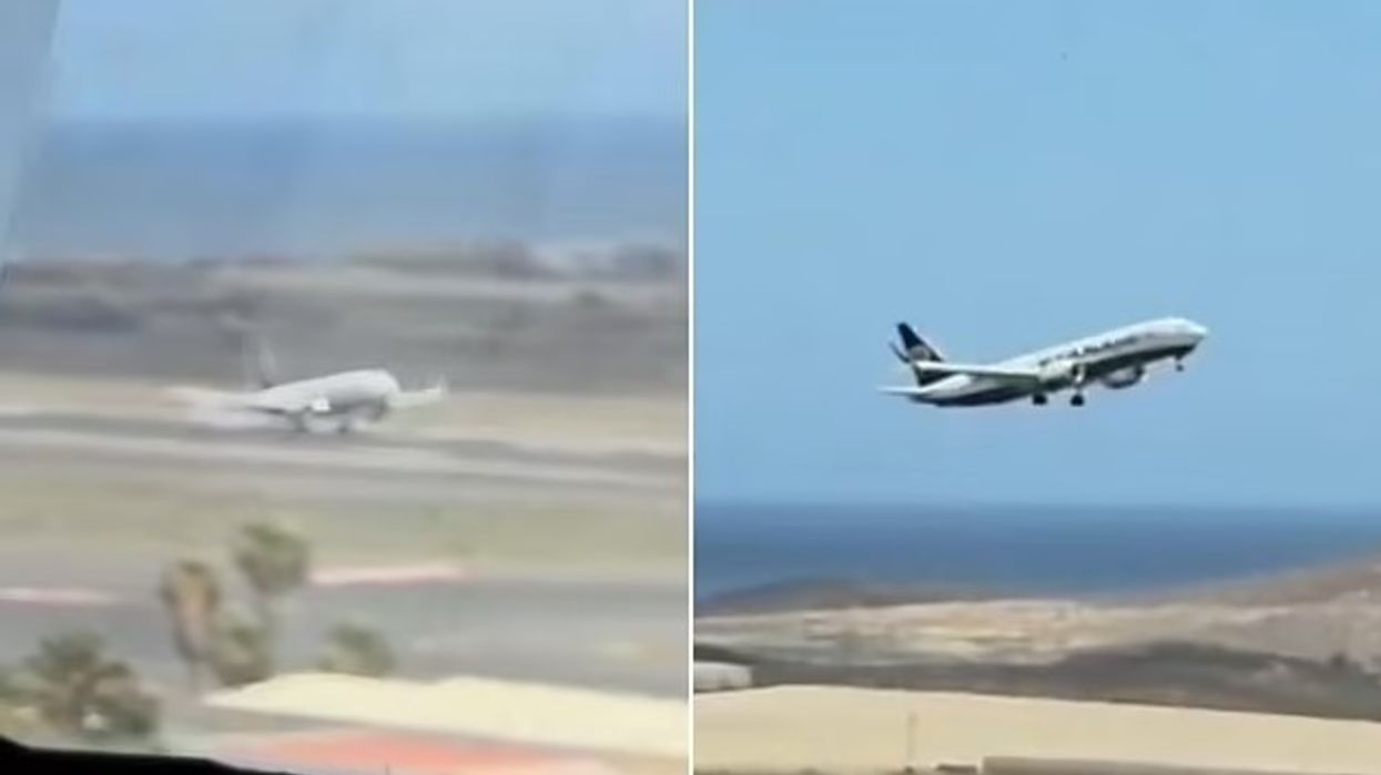 Edhe pse prekë pistën, erërat e forta detyrojnë pilotin e aeroplanit në Spanjë të ngritët sërish në qiell