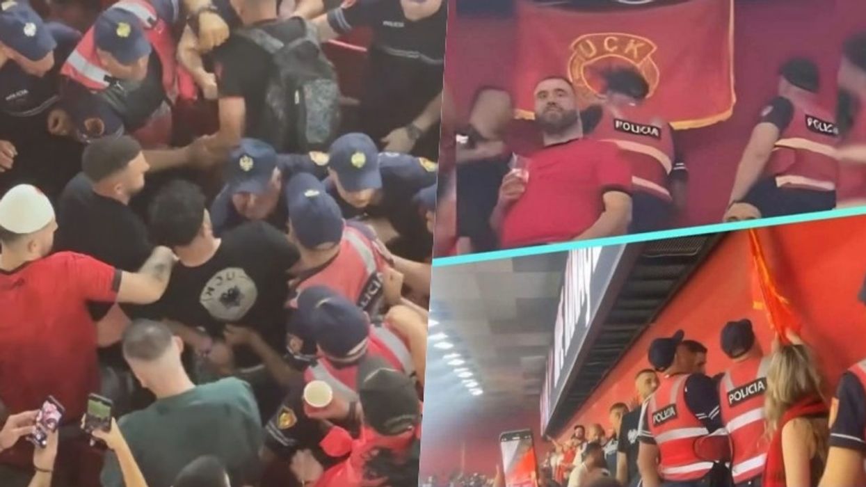 Flamuri i UÇK-së i ndaluar në Tiranë: Policia e shtetit largon flamurin nga stadiumi, por edhe një tifoz që kishte veshur një fanellë të tillë