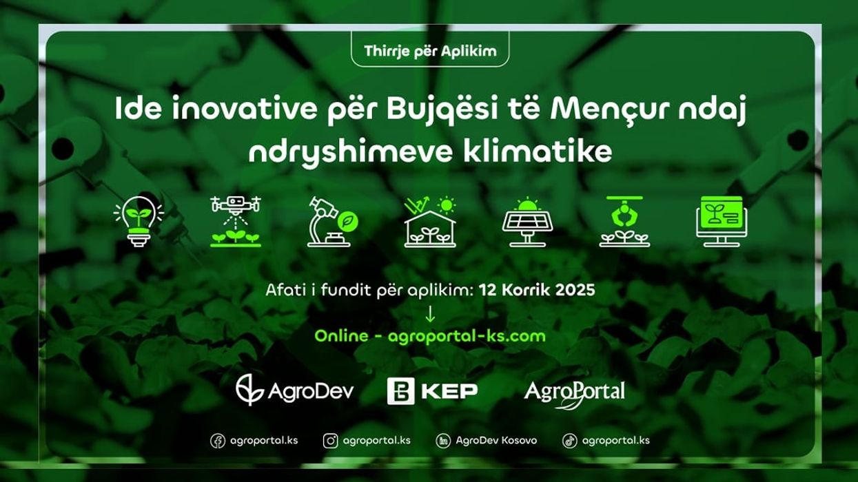 15,000 € për idenë më të mirë inovative për Bujqësi të Mençur ndaj ndryshimeve klimatike