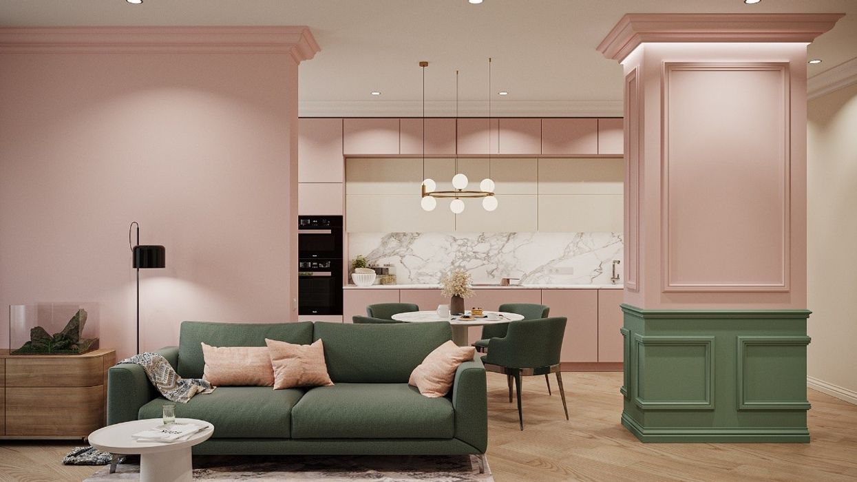 Kombinimi i gjelbrës dhe rozës - një bashkim i papritur, por perfekt në interier