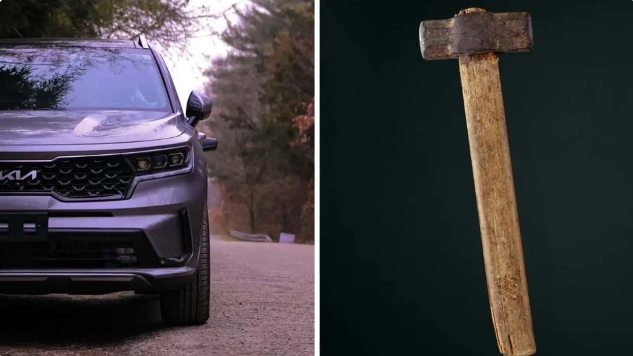 Burri godet dritën e përparme të Kia-s me çekiç, pse nuk thyhet?