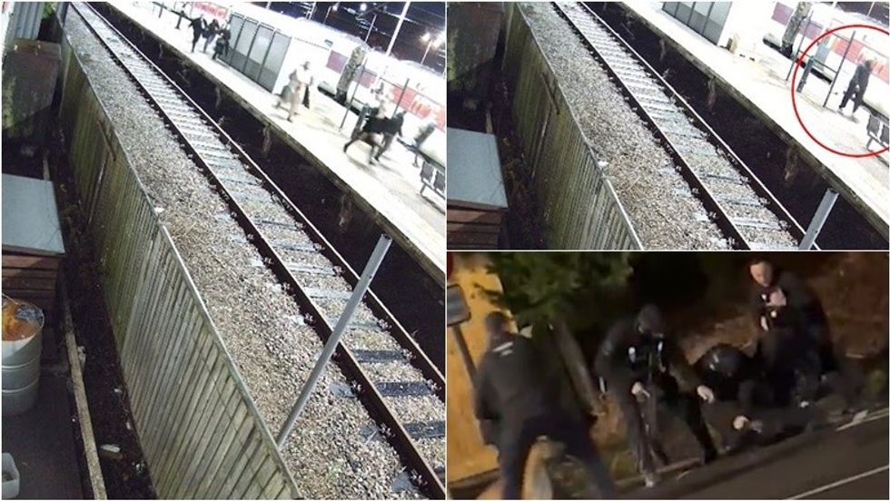 Makthi në një platformë në Cambridgeshire të Anglisë - pamje kur një person sulmoi me thikë, duke ndjekur pasagjerët që vrapojnë për të shpëtuar