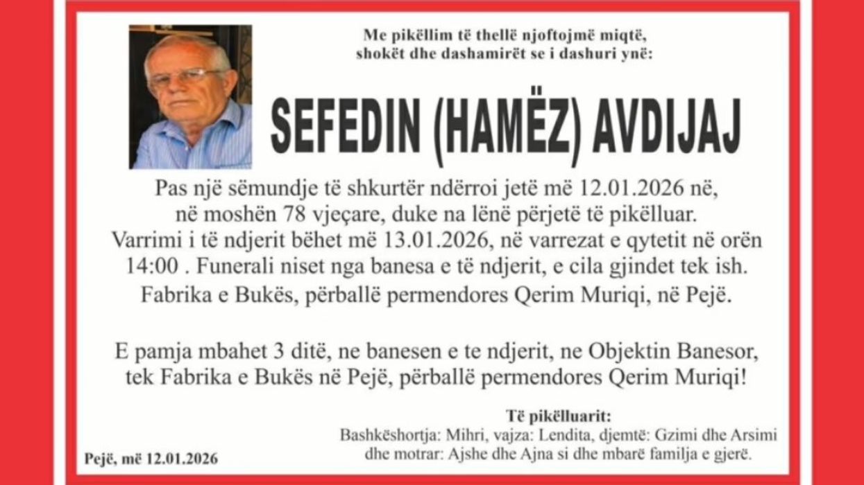Ndërron jetë Sefedin Avdijaj nga Peja, babai i noterit Arsim Avdijaj