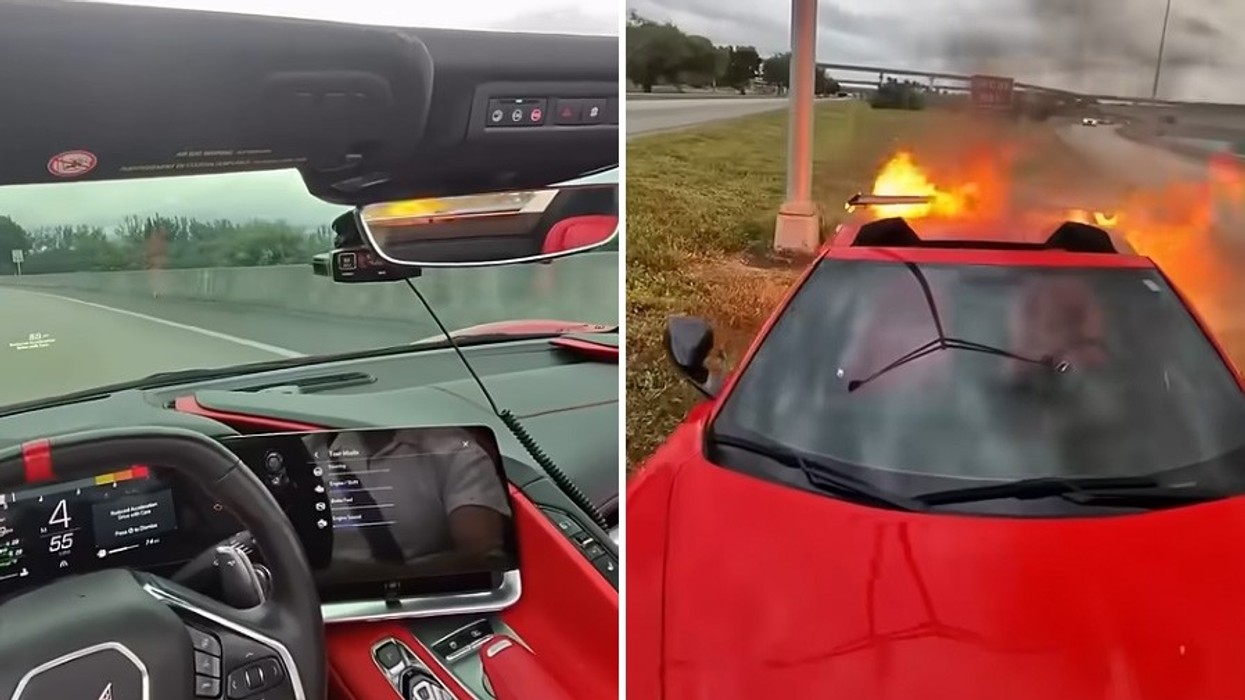 Corvette merr flakë në rrugë – gjithçka u filmua nga syzet e shoferit