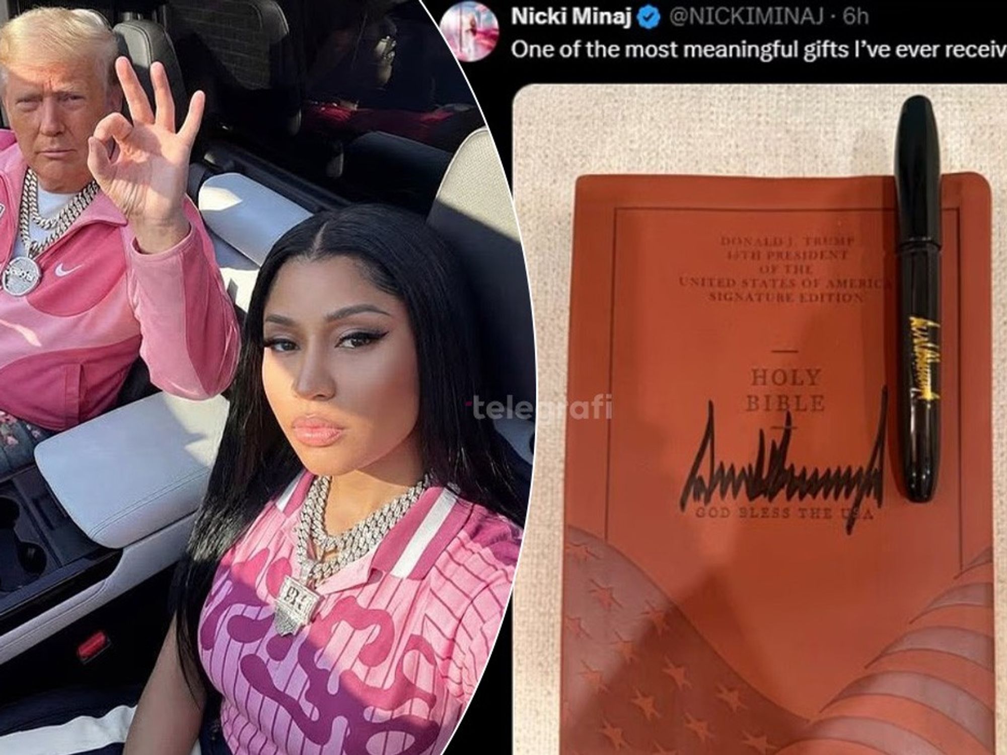 Nicki Minaj tregon dhuratën e saj më domethënëse: një Bibël e nënshkruar nga Donald Trump Nicki Minaj tregon dhuratën e saj më domethënëse: një Bibël e nënshkruar nga Donald Trump
