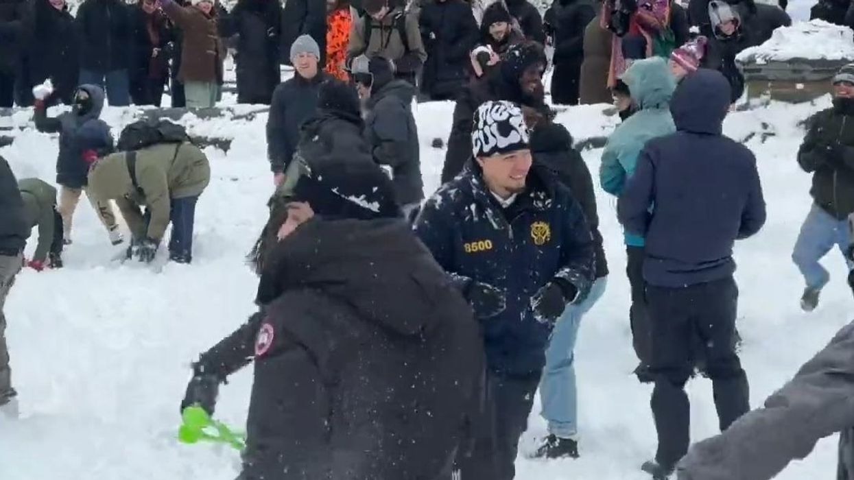 Banorët e Nju Jorkut duke u argëtuar në "një ndeshje me topa bore" - e cila pothuajse u shndërrua në kaos Banorët e Nju Jorkut duke u argëtuar në