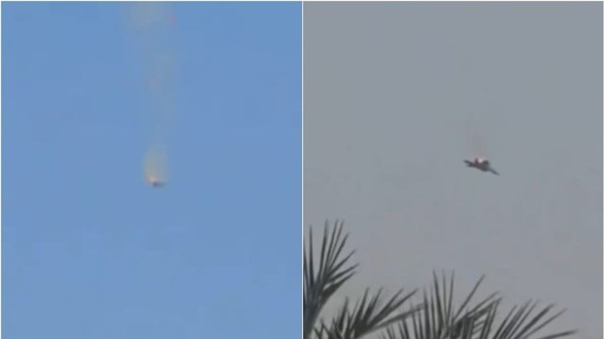 Pamje që thuhet se tregojnë një aeroplan luftarak, që duket të jetë F-15 amerikan, që rrëzohet në Kuvajt Pamje që thuhet se tregojnë një aeroplan luftarak, që duket të jetë F-15 amerikan, që rrëzohet në Kuvajt