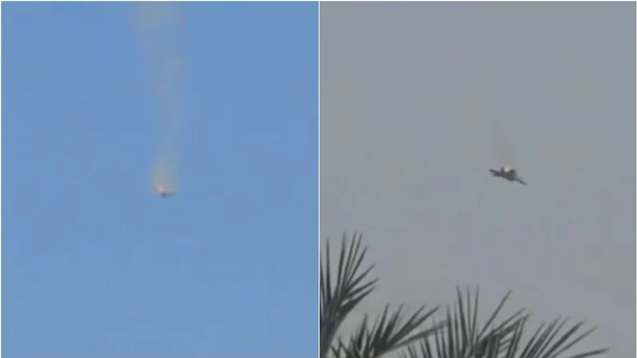 Pamje që thuhet se tregojnë një aeroplan luftarak, që duket të jetë F-15 amerikan, që rrëzohet në Kuvajt