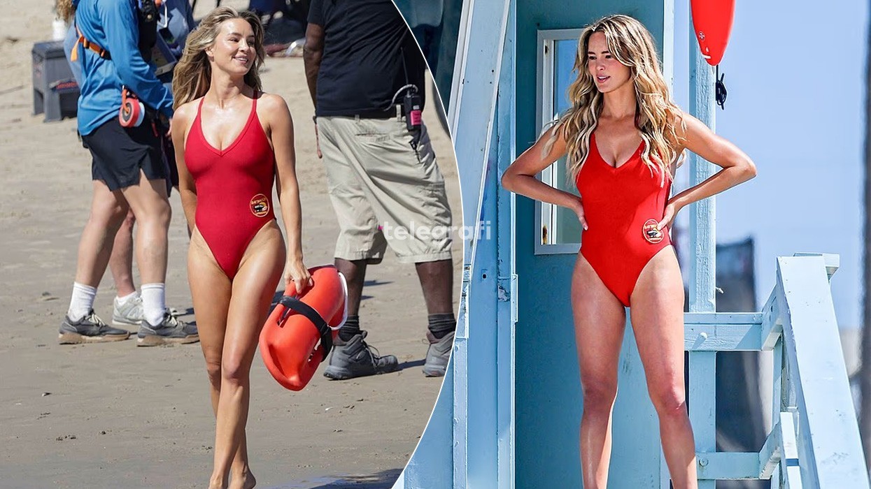 Rikthehet “Baywatch”, Hassie Harrison shfaqet me kostumin ikonik të kuq në xhirime