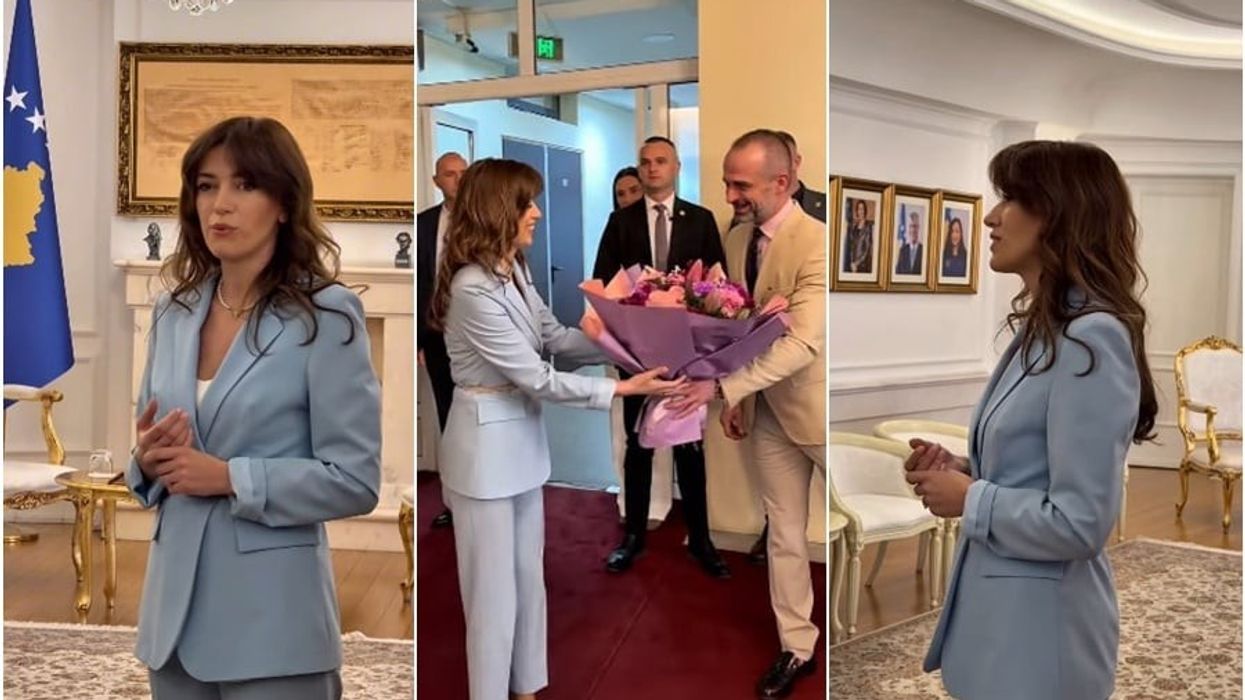 Haxhiu merr rolin e përkohshëm të Presidentes, pritet me lule nga stafi Haxhiu merr rolin e përkohshëm të Presidentes, pritet me lule nga stafi