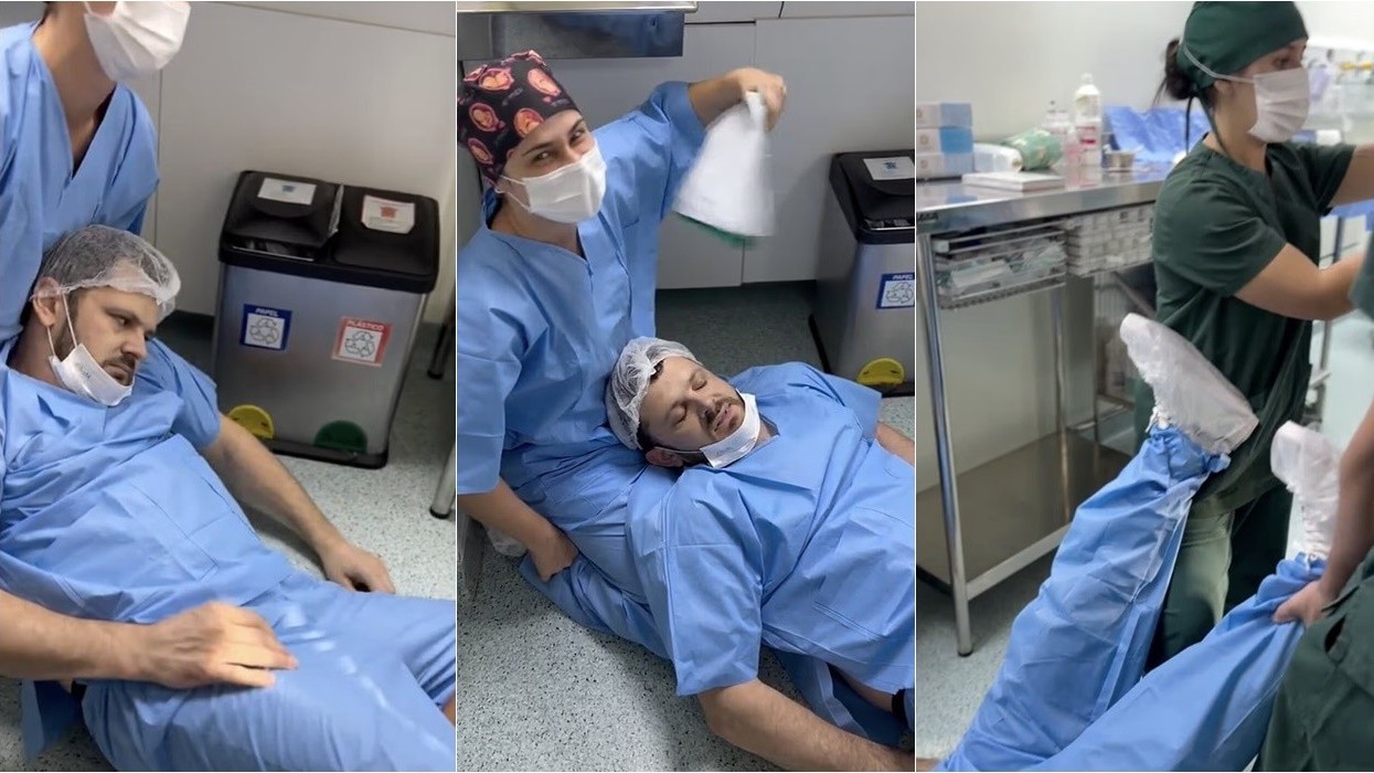 Një baba në Brazil është bërë viral pasi "i ra të fikët", teksa po shikonte bashkëshorten e tij duke sjellë fëmijën në jetë