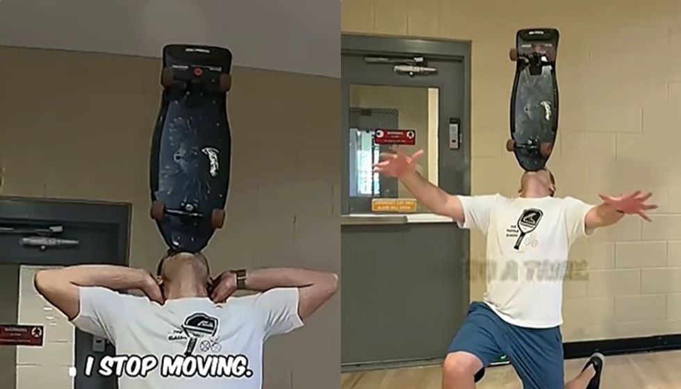 Burri mban skateboardin në mjekër për mbi një orë - thyen rekord botëror