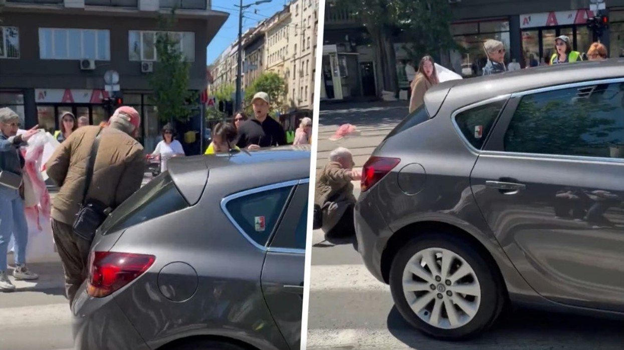 Burri godet një qytetar me makinën e tij gjatë heshtjes së studentëve të Fakultetit Juridik në Beograd