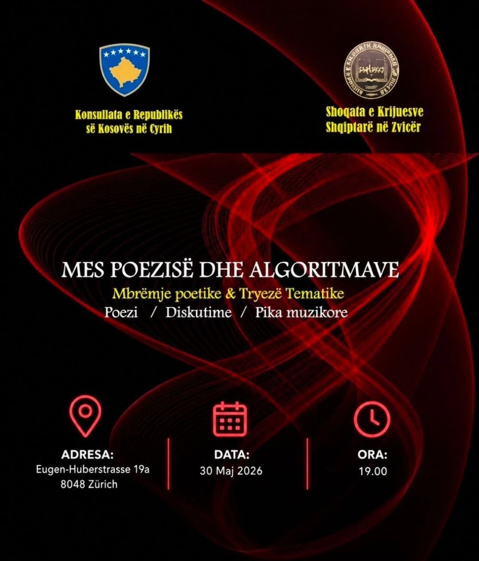 Konsullata e Kosovës në Cyrih organizon mbrëmjen poetike “Mes Poezisë dhe Algoritmave”