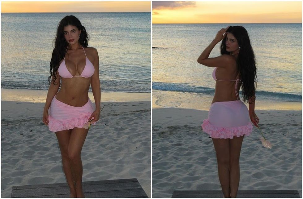 Kylie Jenner mahnit me linjat trupore, teksa pozon me bikini rozë Kylie Jenner mahnit me linjat trupore, teksa pozon me bikini rozë