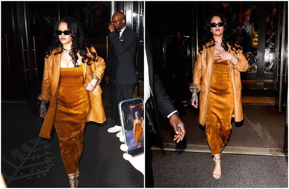 Rihanna tërhoqi vëmendjen me një fustan bronzi teksa shoqëro