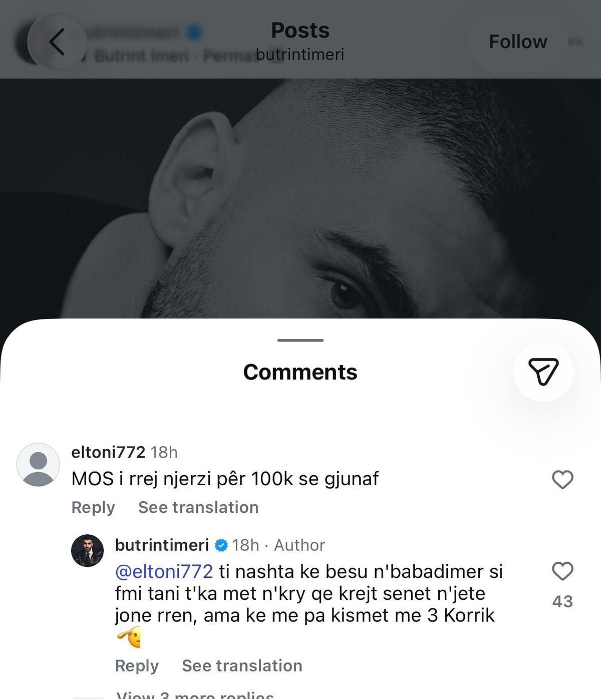 Butrint Imeri i kundërpërgjigjet ndjekësit për sfidën e 100 mijë eurove: "Mos i rrej njerëzit se gjynah" 1 image