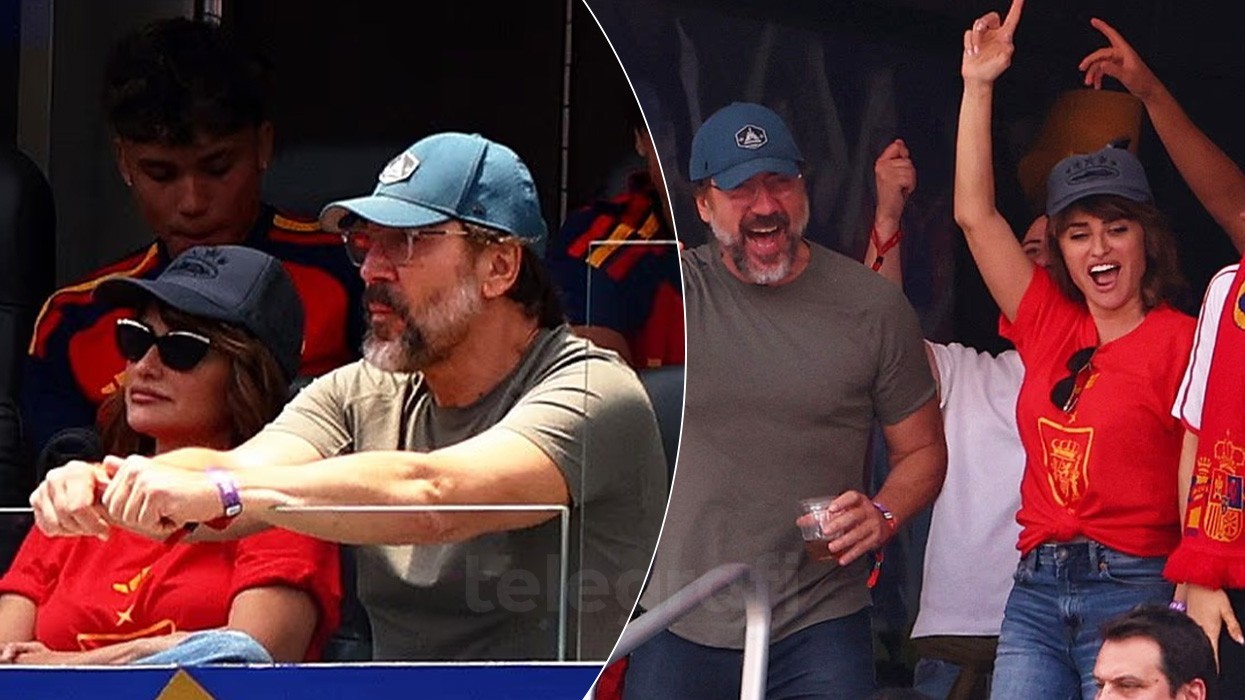Javier Bardem dhe Penelope Cruz festojnë në tribunë fitoren e Spanjës