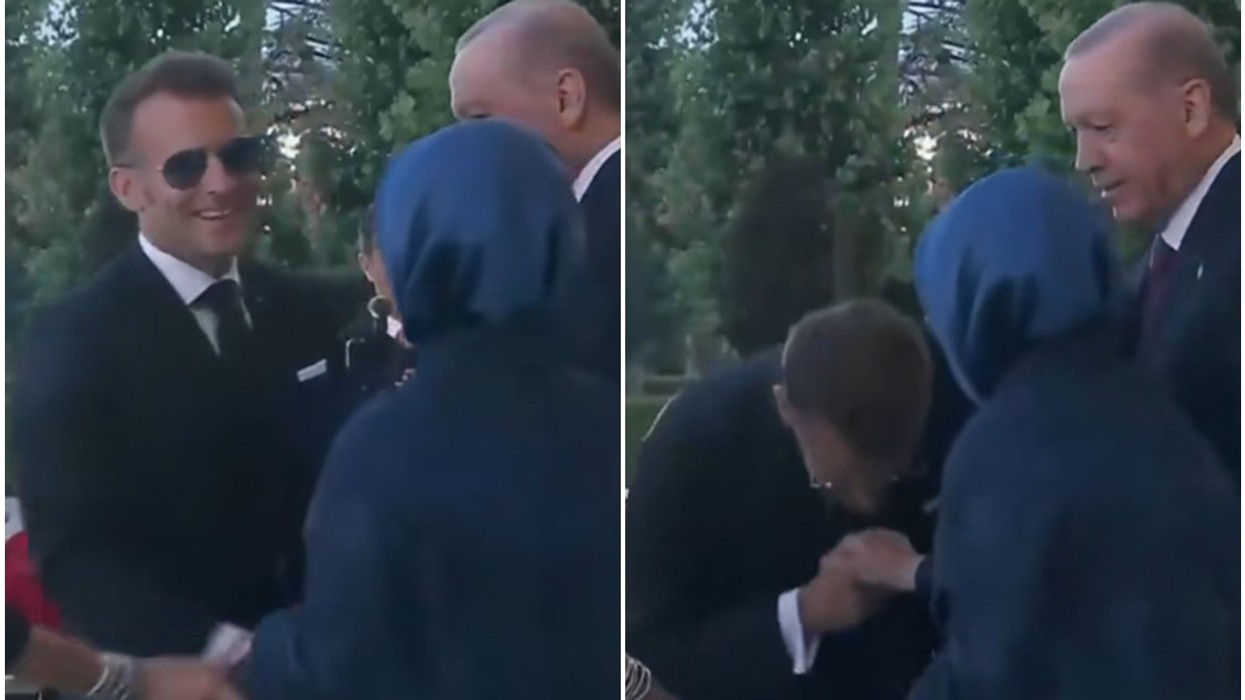 Emmanuel Macron u përpoq t’i puthte dorën Zonjës së Parë të Turqisë, reagimi i saj shkaktoi bujë në rrjetet sociale