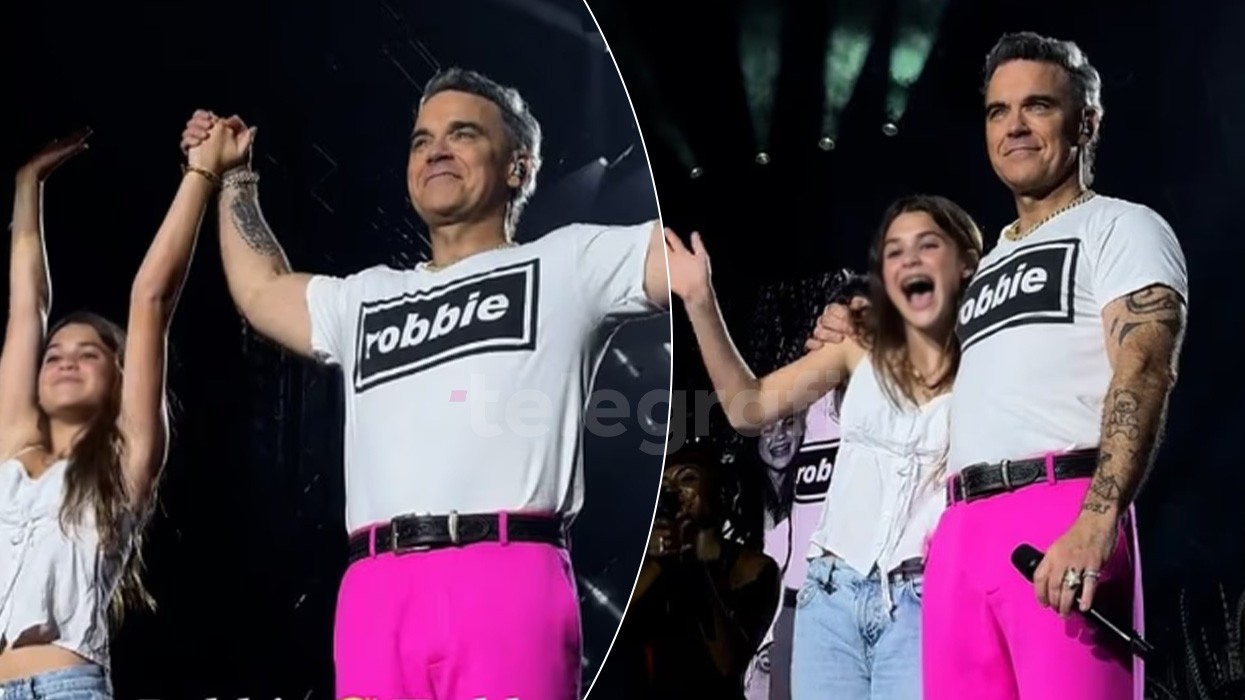 Robbie Williams ngjitet në skenë me vajzën e tij 13-vjeçare, gjatë koncertit në Luksemburg