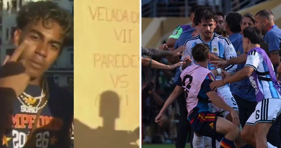 Bëhet virale banderola e Yamalit nga festa e titullit të Kupës së Botës, ka të bëjë me përleshjen Gavi-Paredes