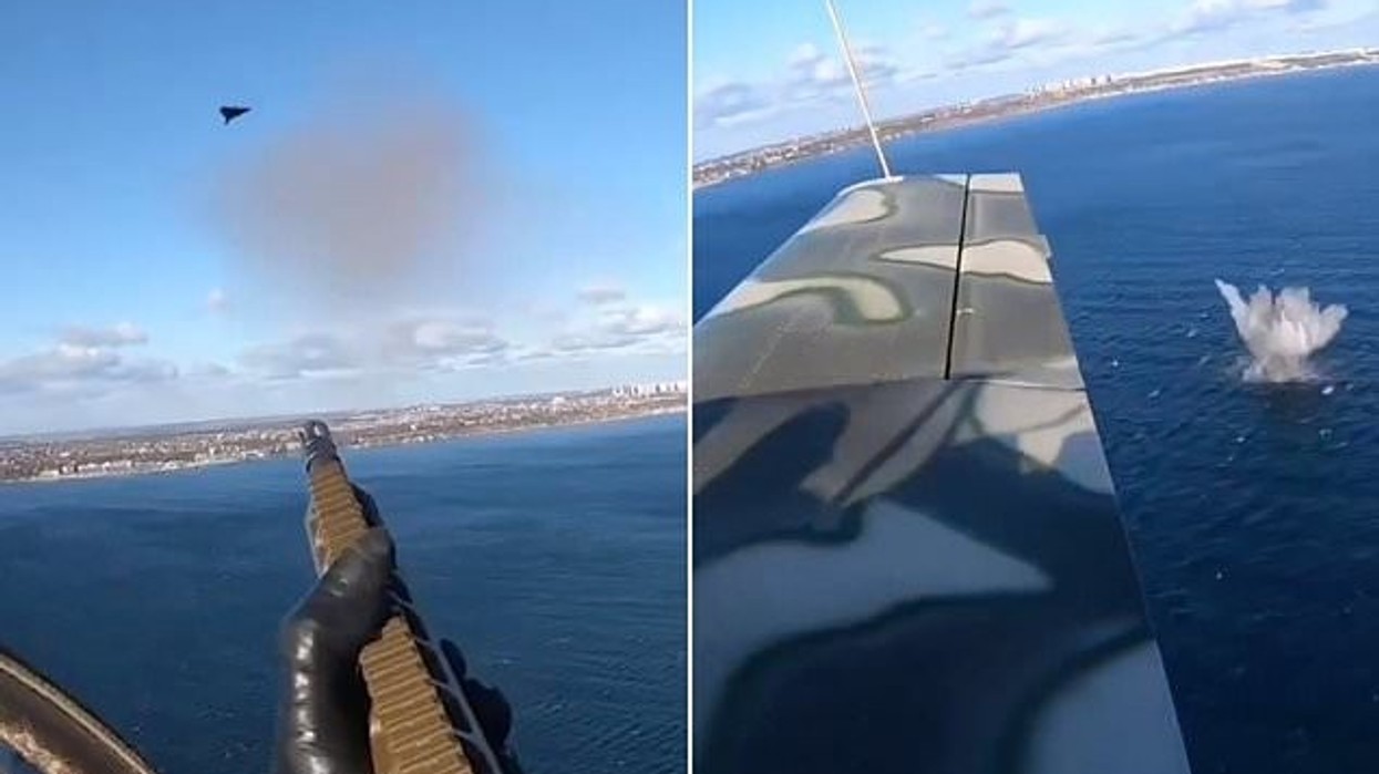 Ushtari ukrainas rrëzon dronin rus, e qëllon me pushkë nga kabina e aeroplanit