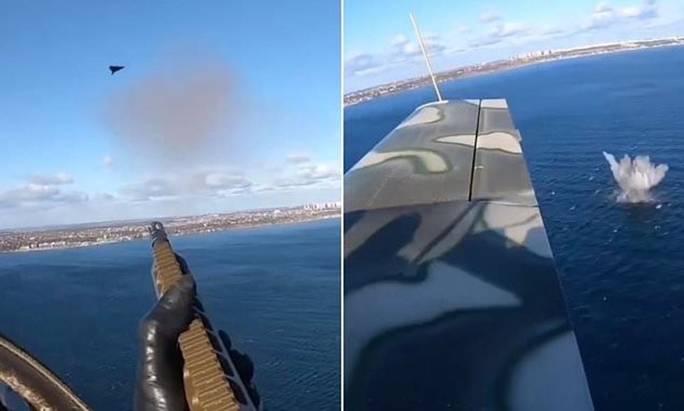 Ushtari ukrainas rrëzon dronin rus, e qëllon me pushkë nga kabina e aeroplanit