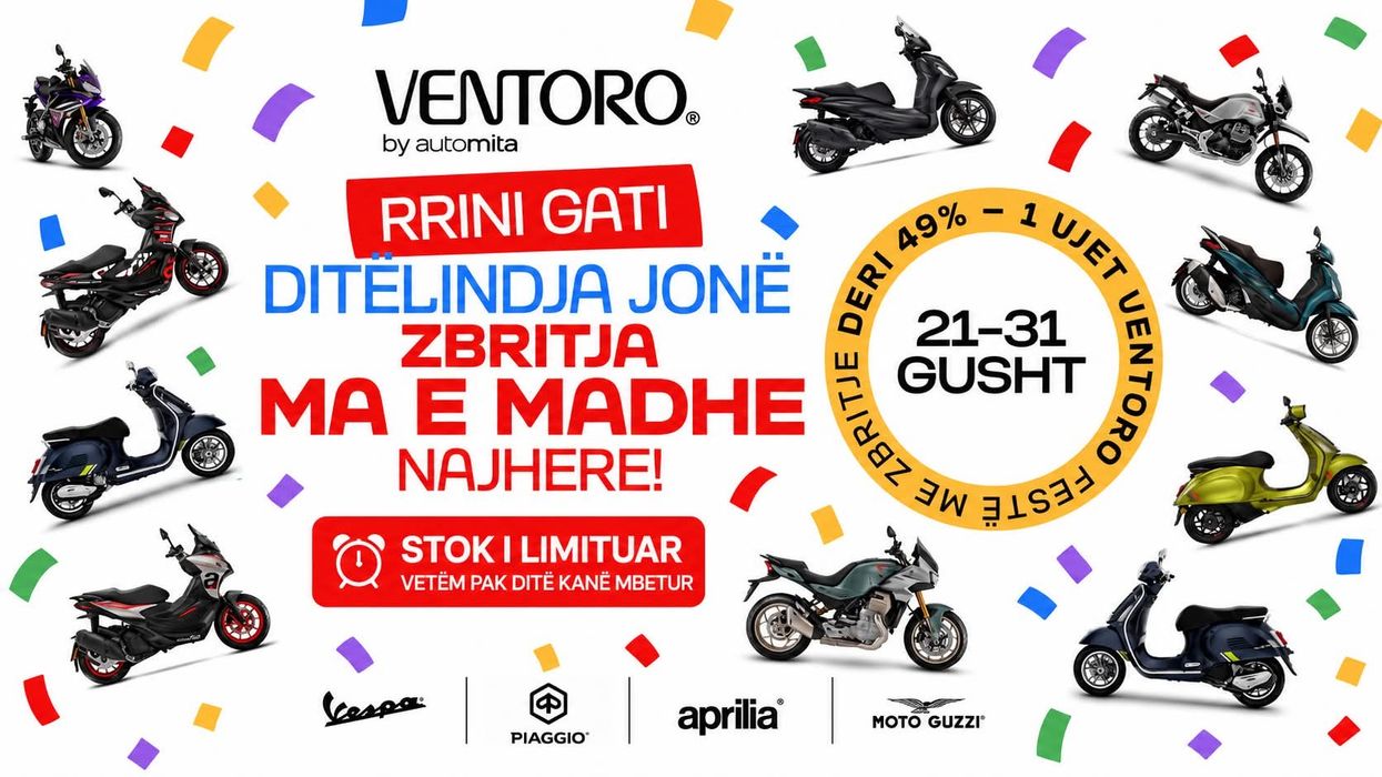 Vetëm edhe 4 ditë për ofertat e Ventoro Motors në Vespa dhe modelet e Piaggio Group! Vetëm edhe 4 ditë për ofertat e Ventoro Motors në Vespa dhe modelet e Piaggio Group!