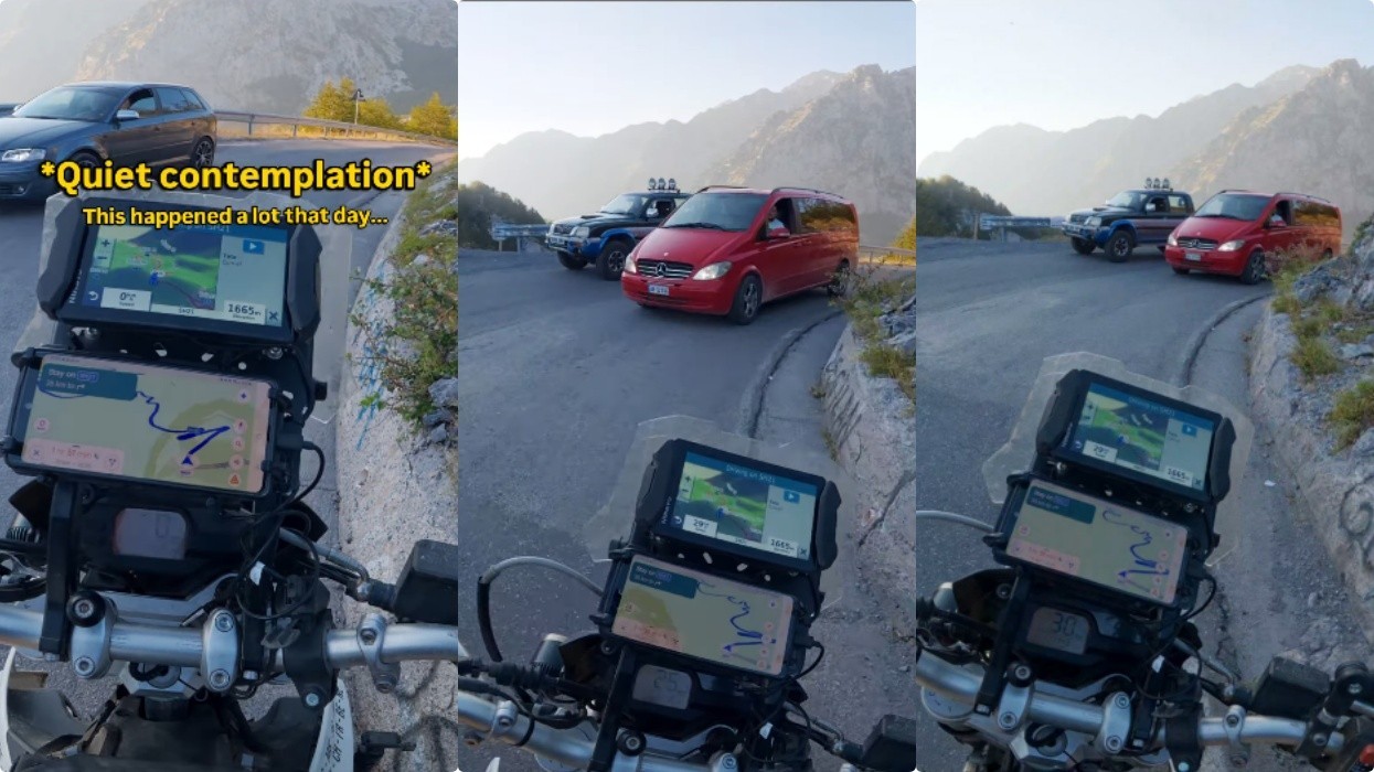 Moment i rrezikshëm në Theth, motoristi i shpëton përplasjes me një kombi