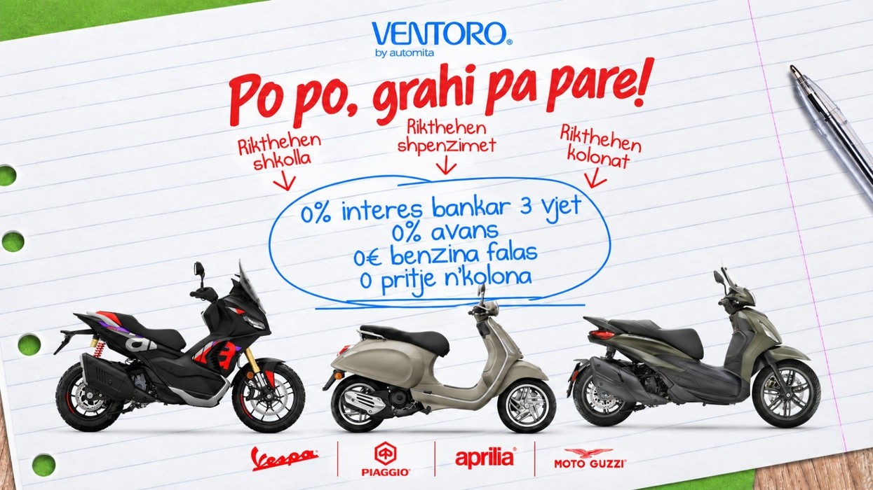 Harroji kolonat: Ventoro Motors by Auto Mita ta jep skuterin me 0% interes dhe karburant falas
