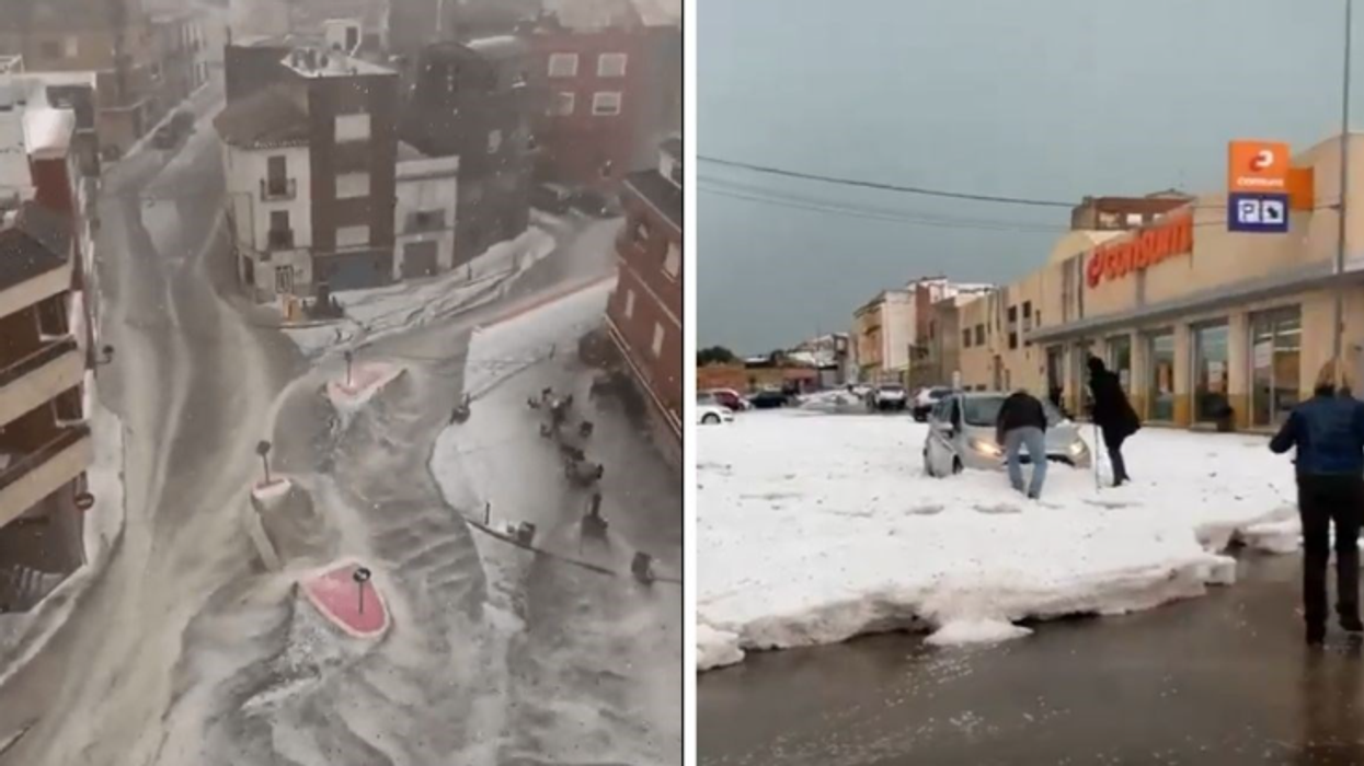 Një stuhi e fortë godet Valencian, rrugët kthehen në lumenj dhe mbulohen nga breshëri