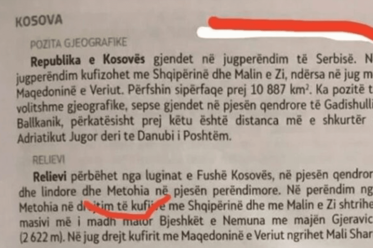 Libri i Gjeografisë për klasën e VII-të me shumë shtrembërime historike, Kosova si “Metohi” dhe pjesë e Serbisë Libri i Gjeografisë për klasën e VII-të me shumë shtrembërime historike, Kosova si “Metohi” dhe pjesë e Serbisë