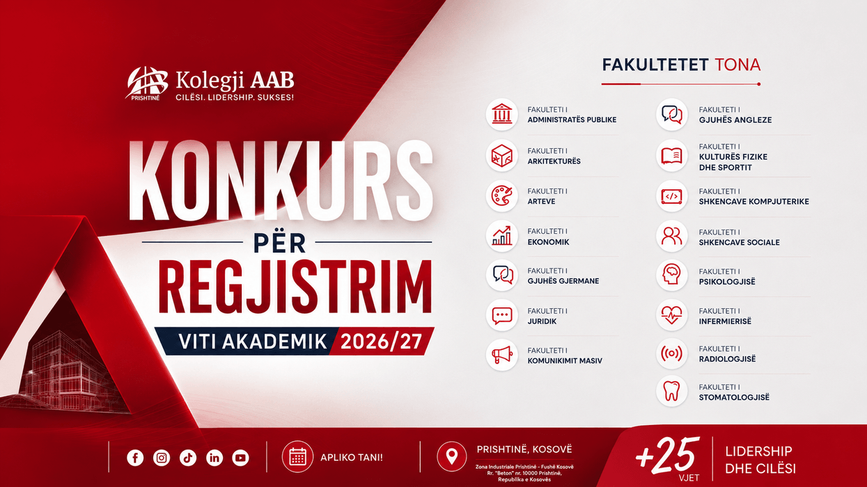 Kolegji AAB hap konkursin për regjistrimin e studentëve për vitin akademik 2026/27